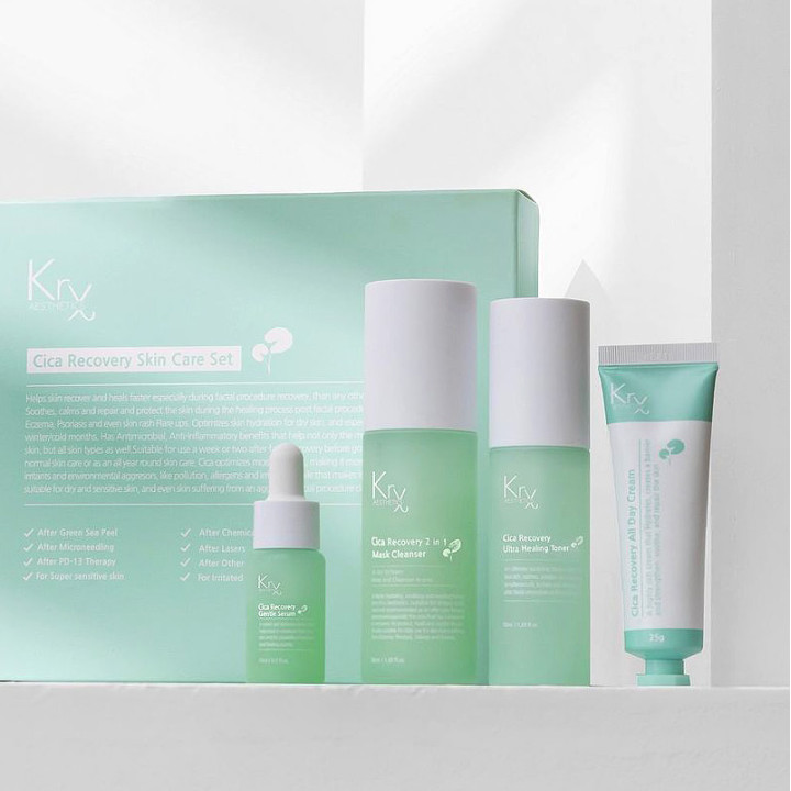 CICA RECOVERY KIT. Бокс із 4-х продуктів для відновлення реактивної шкіри в домашньому догляді після агресивних професійних процедур або для щоденного догляду за гіперчутливою шкірою. Клітинна формула з Центелла Азіатика і 30 активними інгредієнтами!